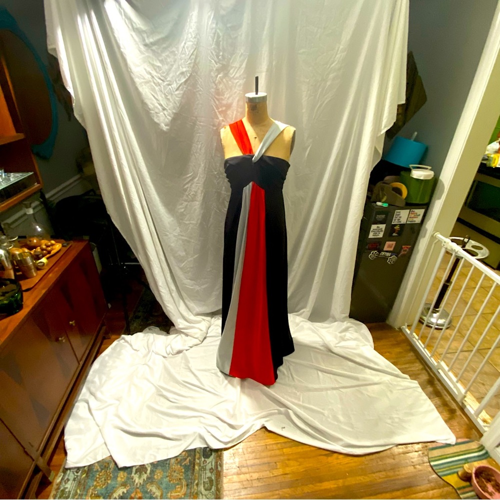 Vintage dress black , with red and white . No label